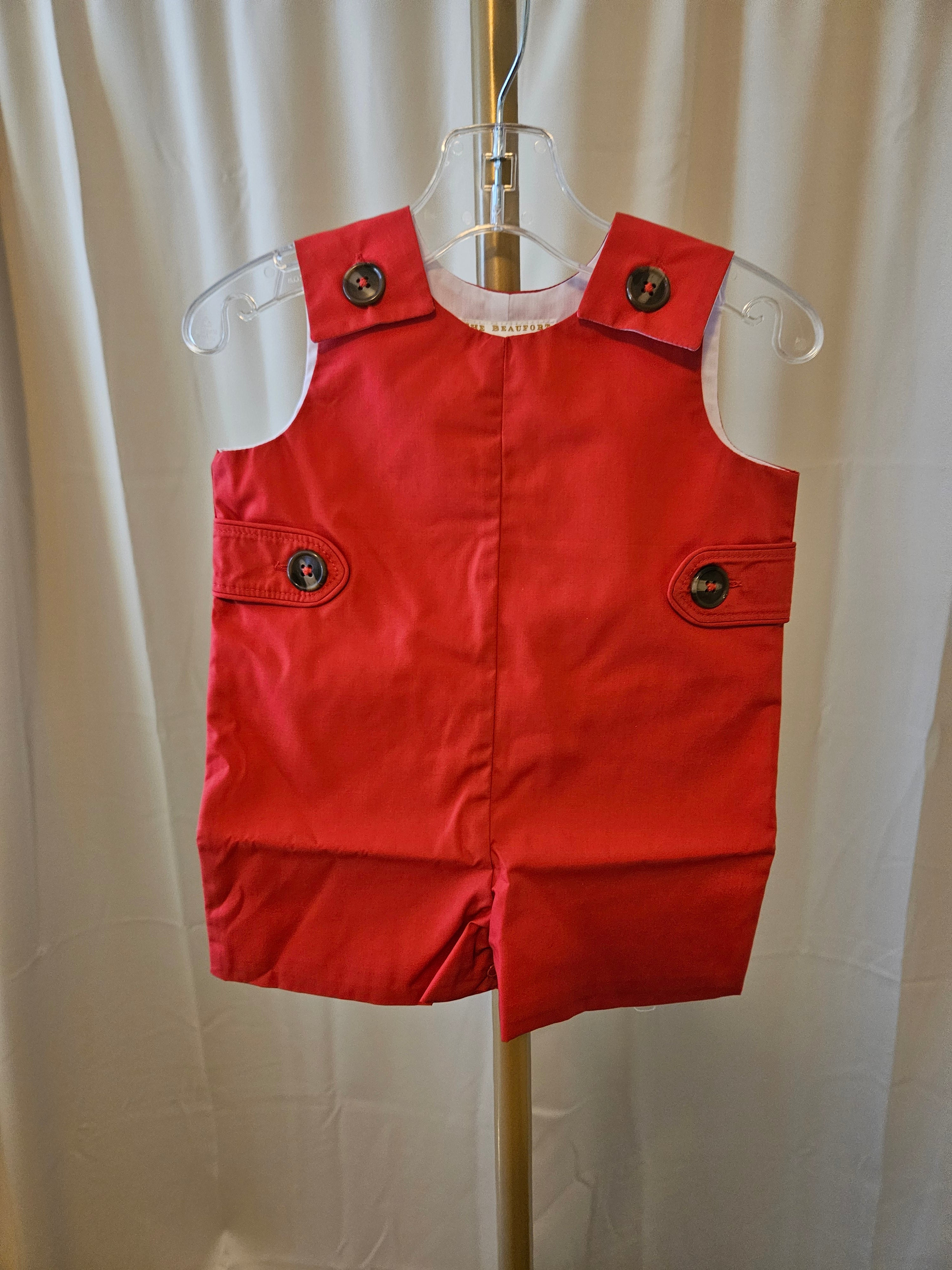 The Beaufort Bonnet Company Classic Red Overall Romper | Size 0–6M