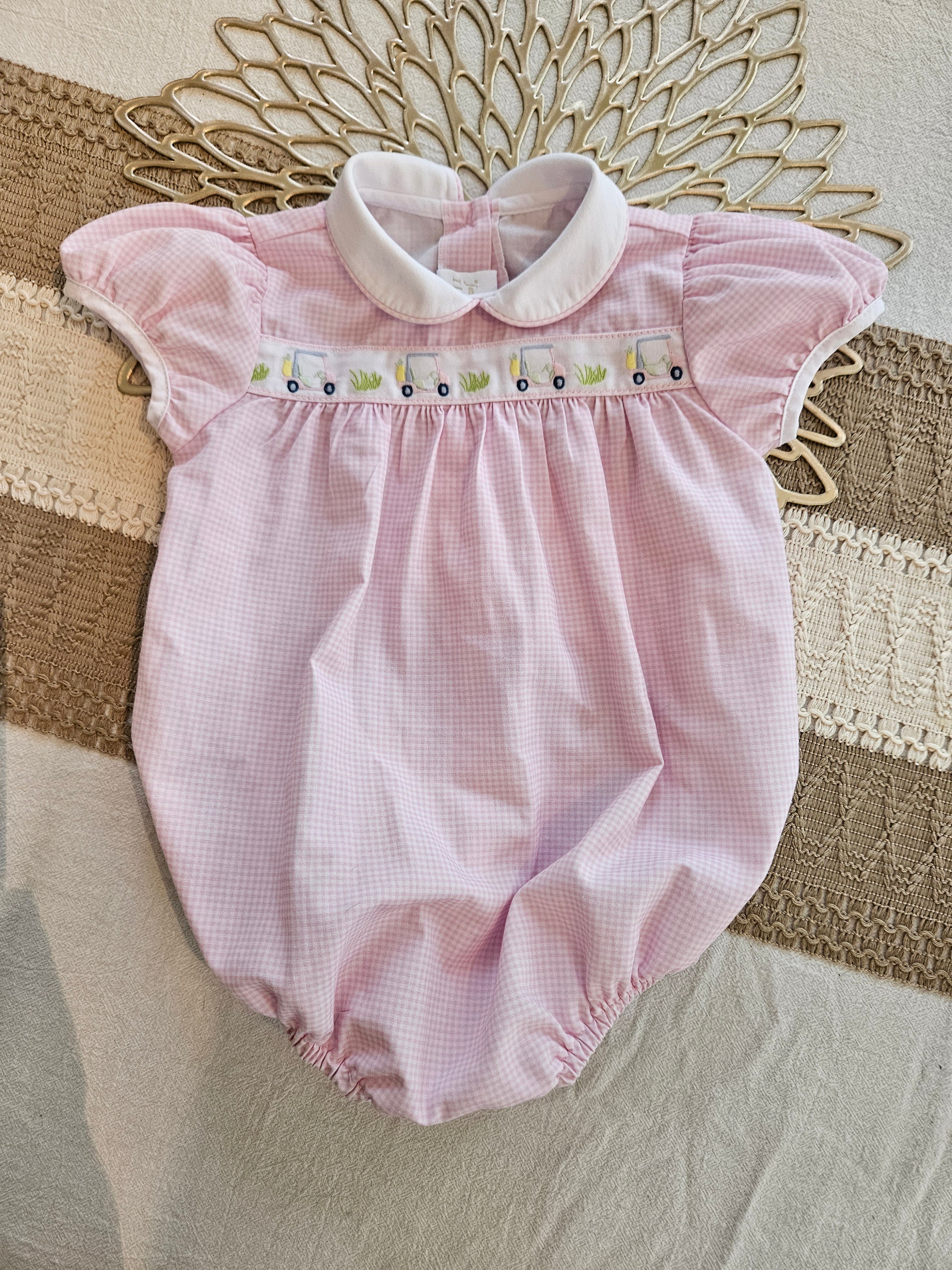 Lullaby Set Pink Golf Baby Romper with White Collar Sz 3M