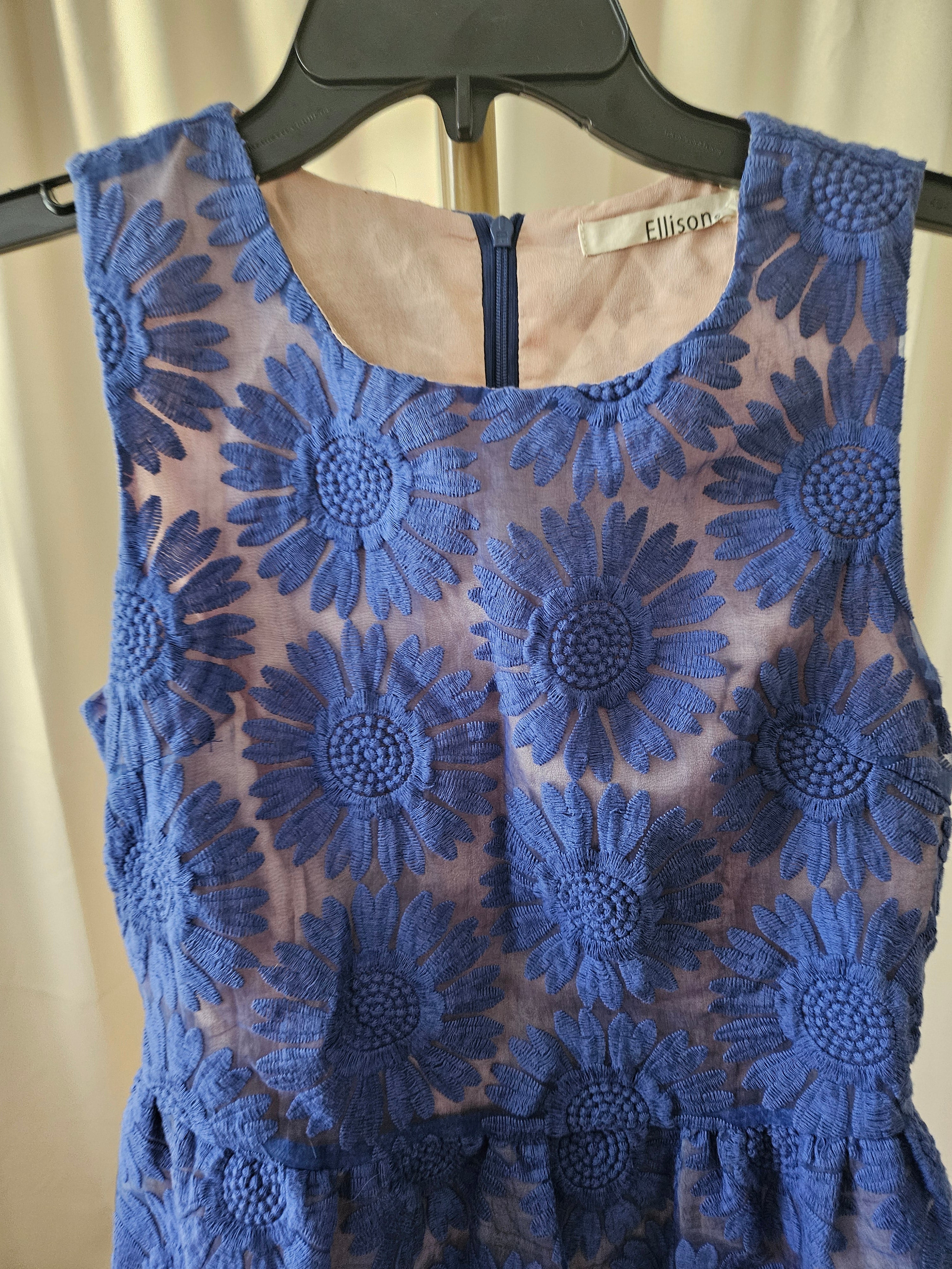 Ellison Royal Blue Daisy Peekaboo Sleeveless Dress Size Small
