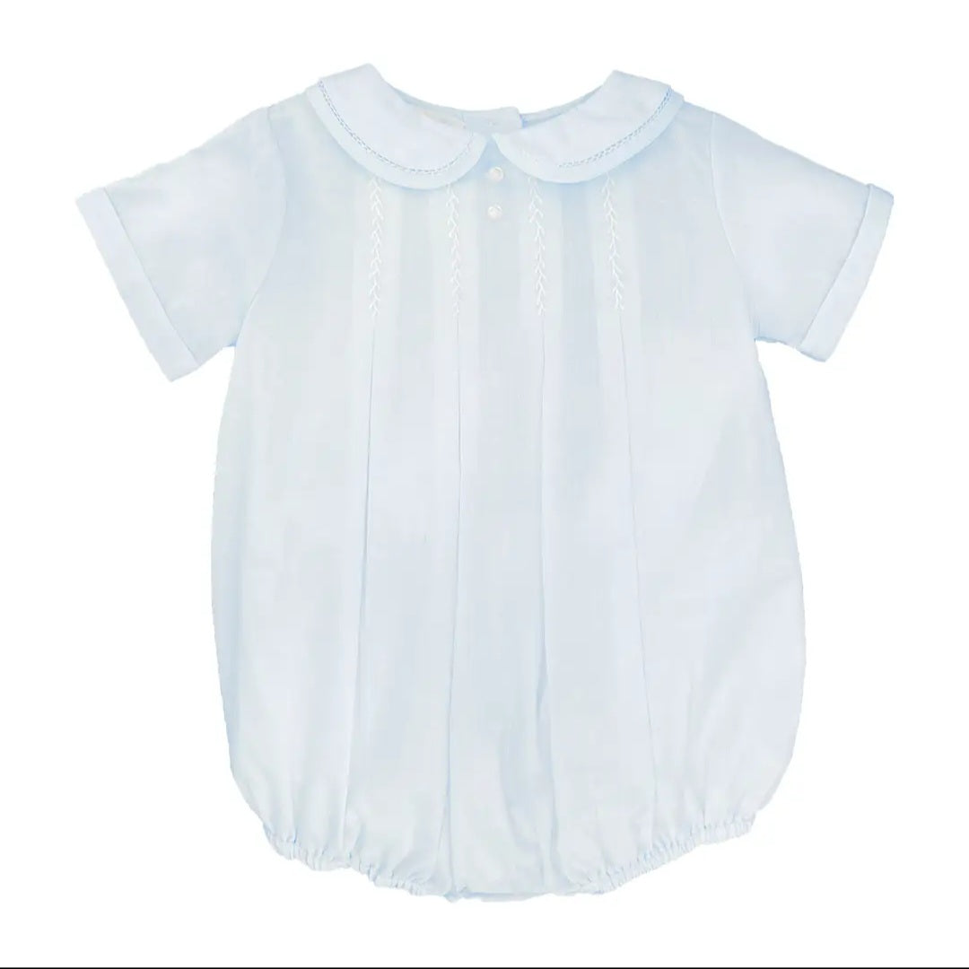 Petit Ami Light Blue Newborn Romper – Heirloom Quality