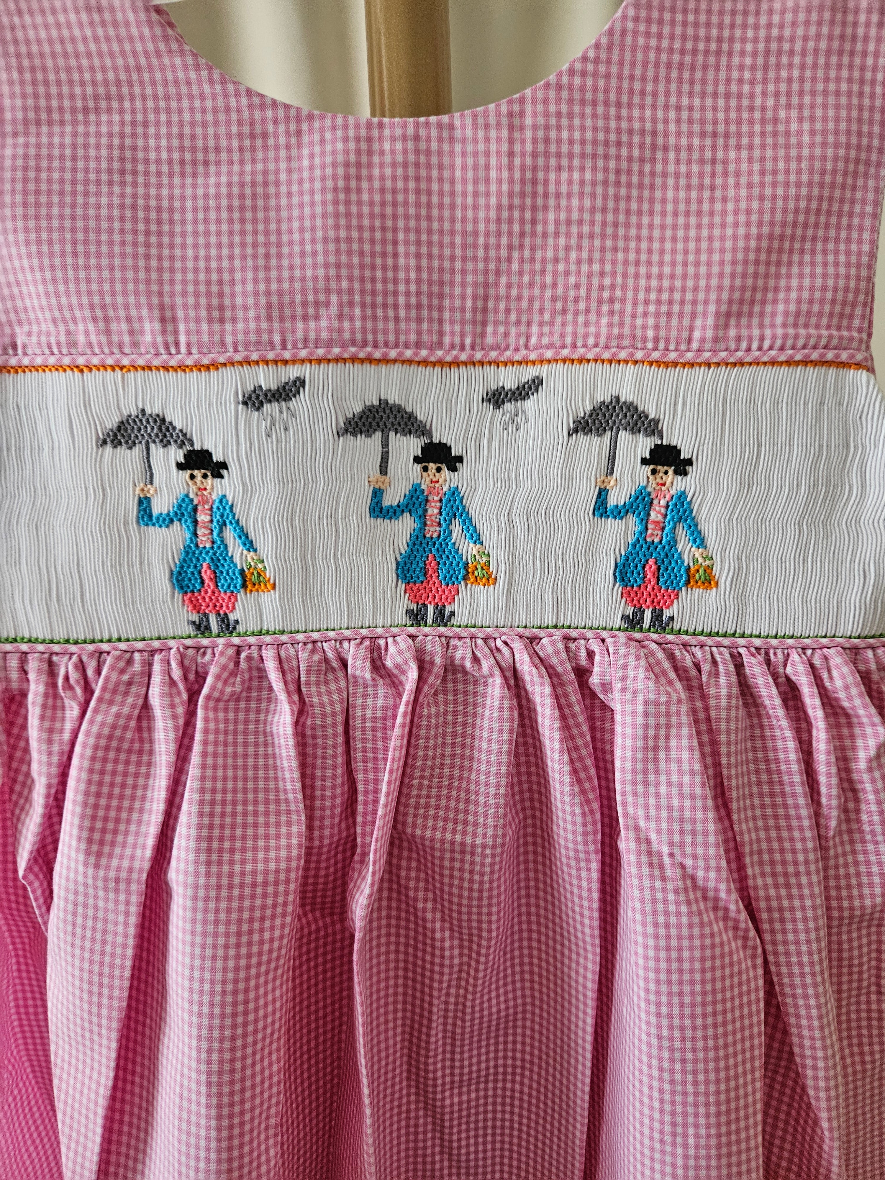 Mom & Me Pink & White Gingham Mary Poppins Smocked Dress — 2T