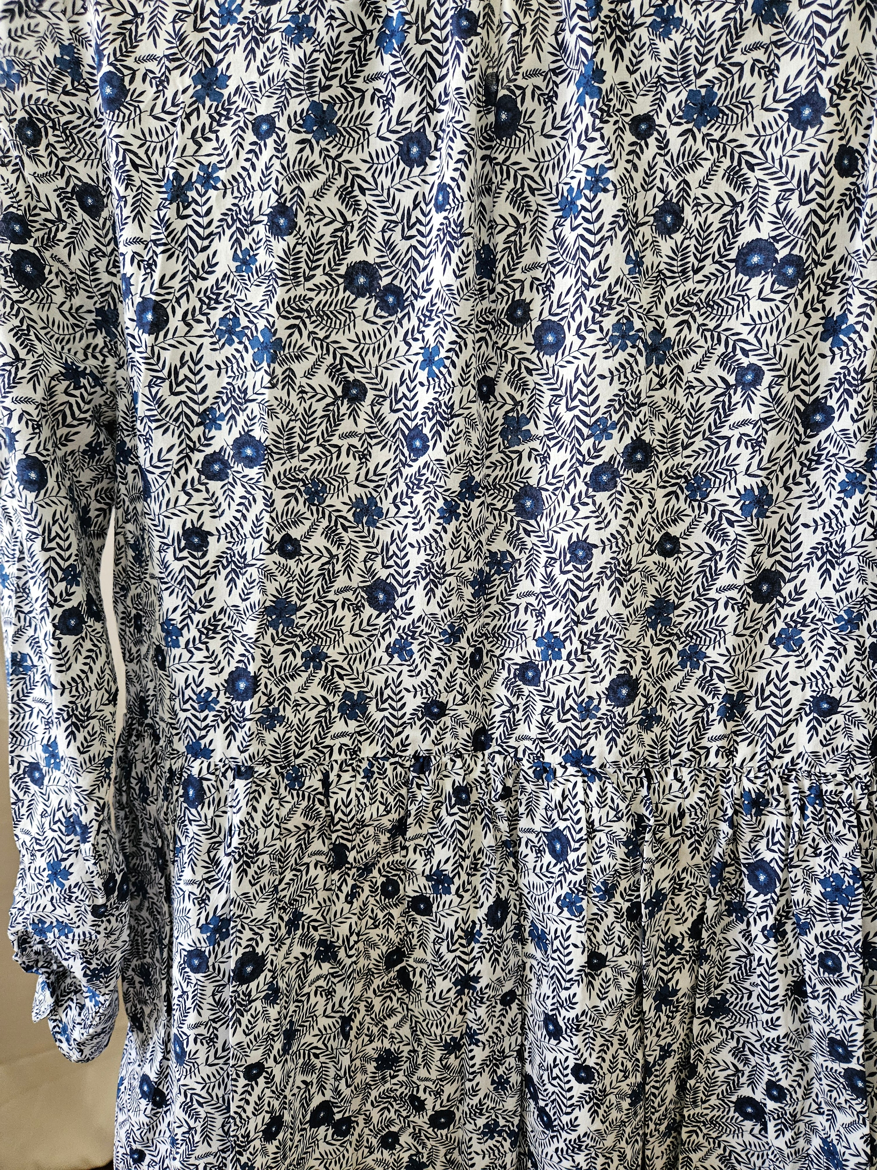 J.Crew Blue & Black Floral Button Front Shirt Dress Size 8
