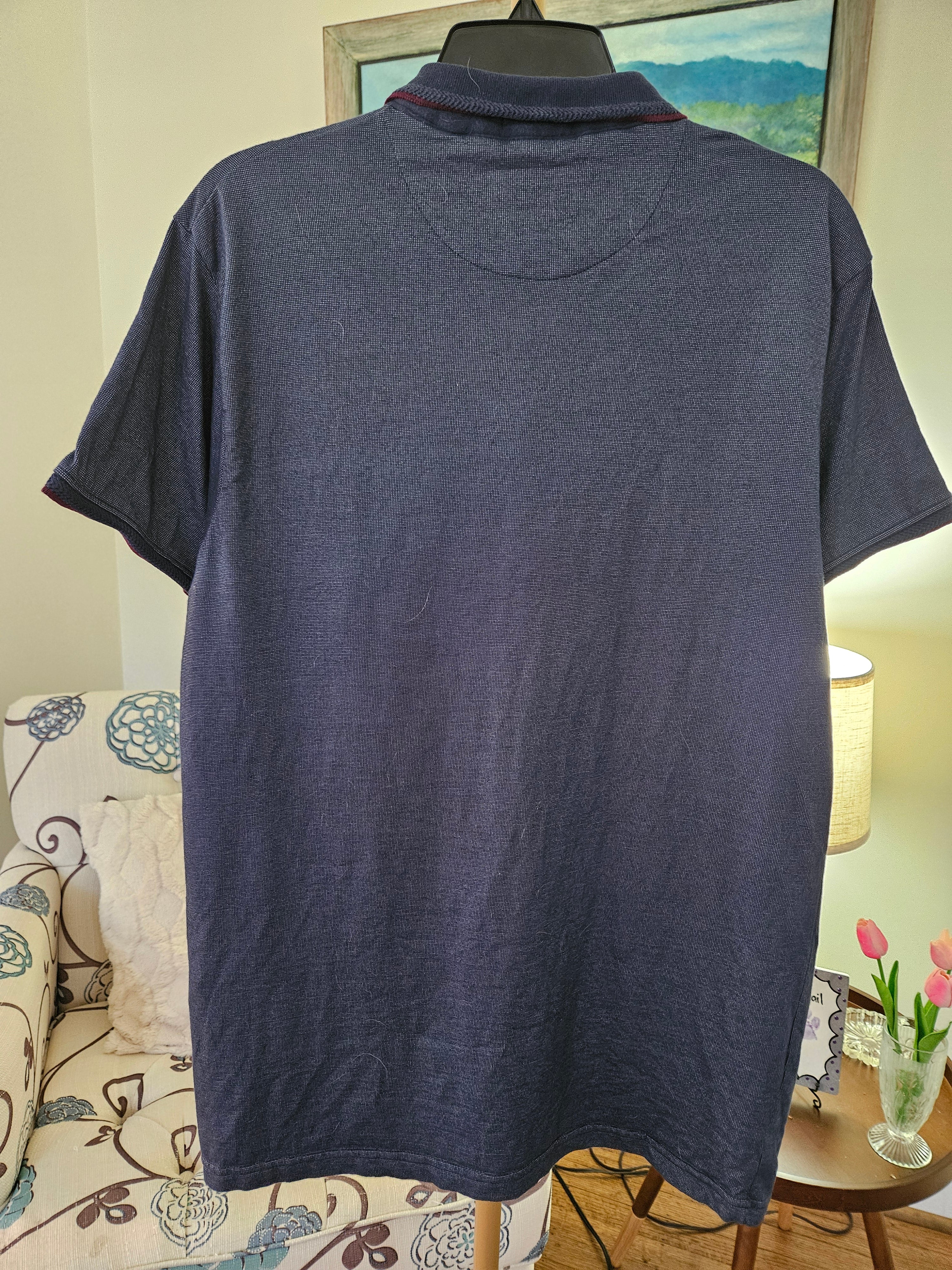 Denim & Flower Navy Blue Polo Shirt Sz XL