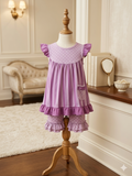 Adorable Sweetness 2-Pc Purple Flutter Sleeve Swing Top & Polka Dot Shorts Set Girls