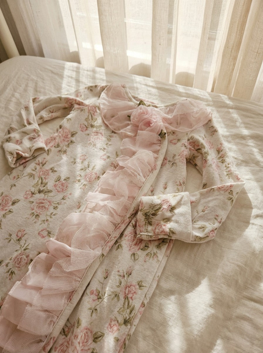 Edgehill Collection Floral Baby Gown  with Ruffle Detail Sz 0-6M