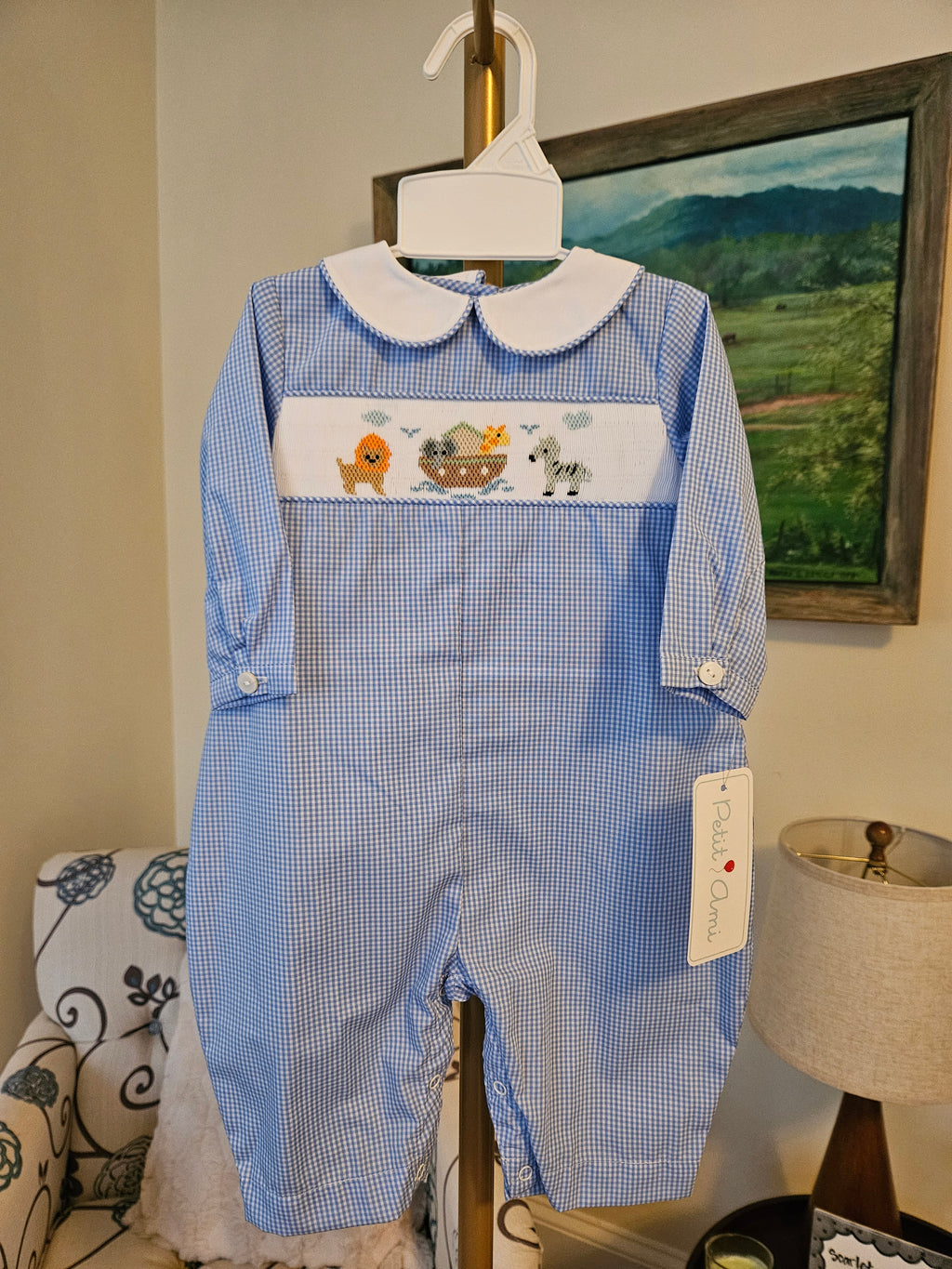 Petit Ami Noah's Ark Longall With Hand Picture Smocking