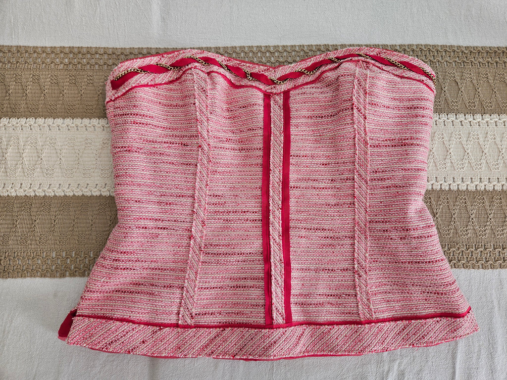 White House Black Market Pink Tweed Zip Back Top Size 6 NWT