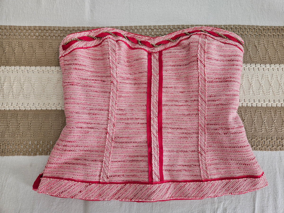 White House Black Market Pink Tweed Zip Back Top Size 6 NWT