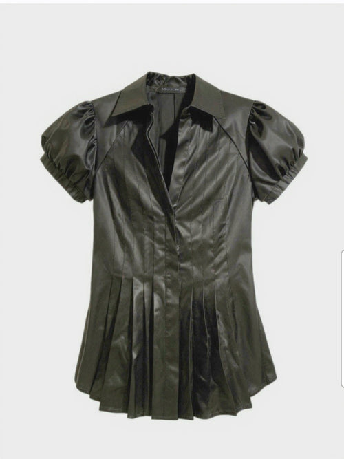 BCBGMAXAZRIA  Silk Fitted Top with Puff Sleeves Size XS Satin