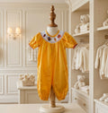 Rylee Faith Designs Smocked Fall Pumpkin Romper | Sizes 3M, 6M, 12M & 18M