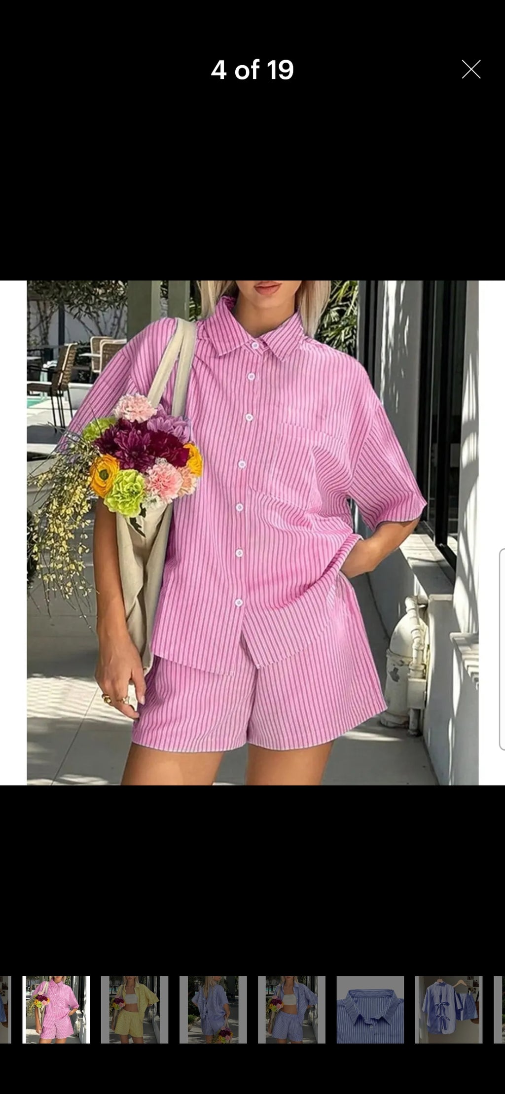 Rosa Clothing Pink & White 2PC Shorts Set Tie Back Top Elastic Waist