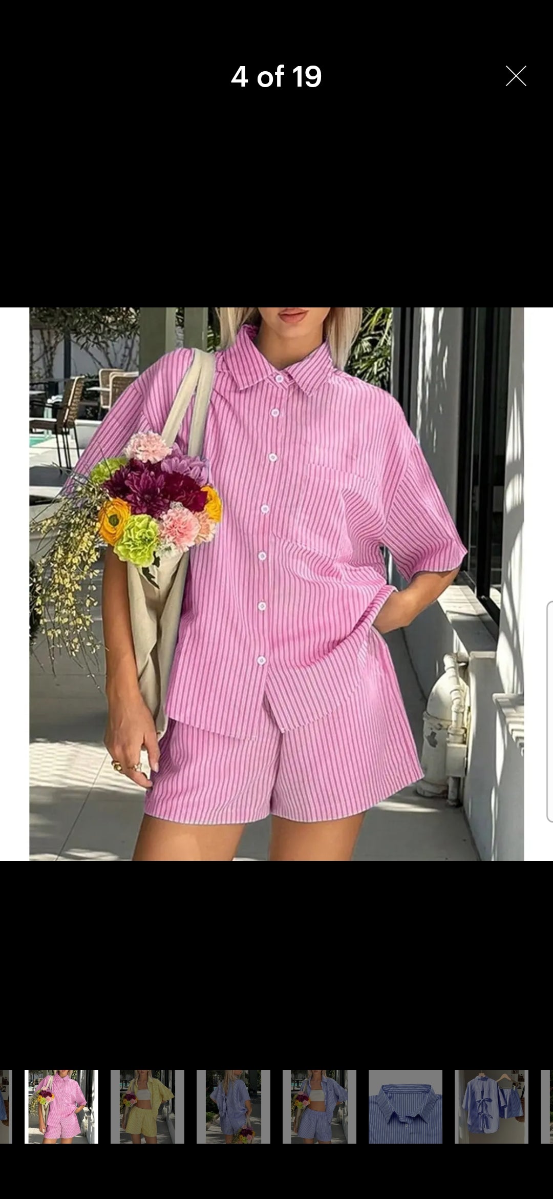 Rosa Clothing Pink & White 2PC Shorts Set Tie Back Top Elastic Waist