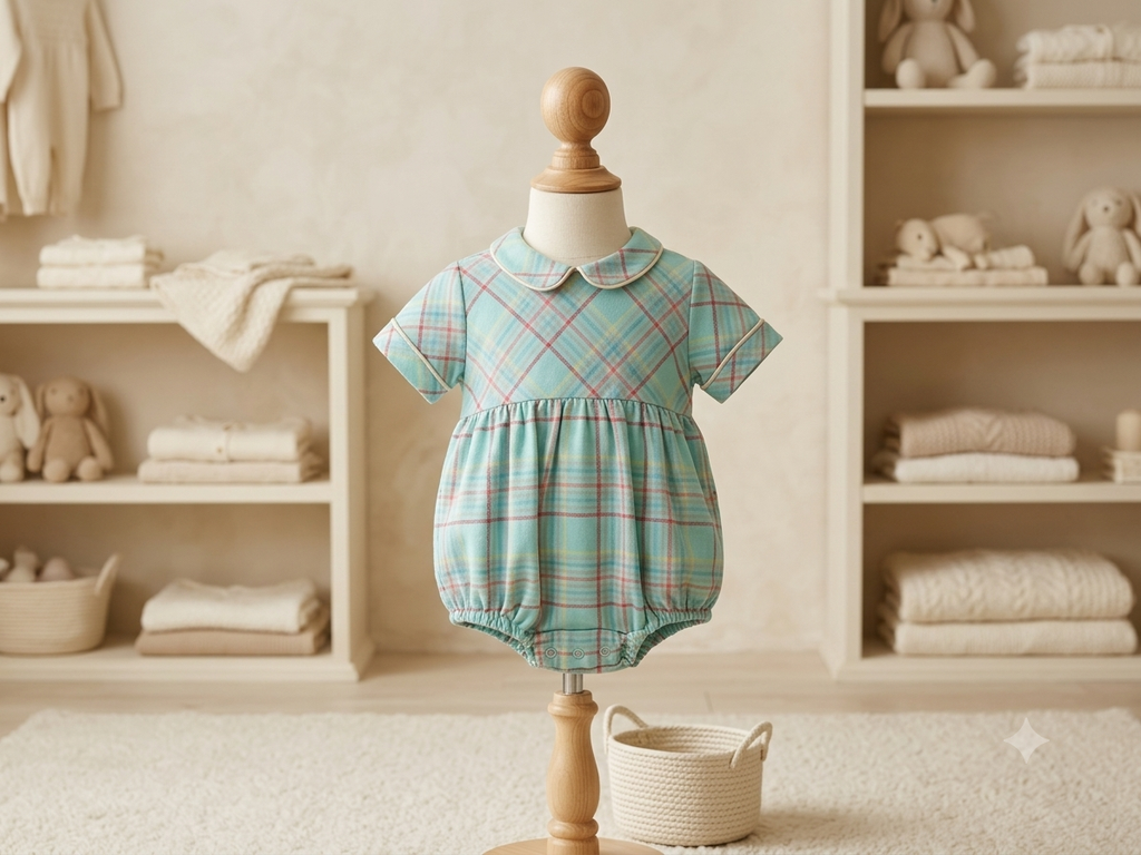 The Beaufort Bonnet Company Green Plaid Bubble with Peter Pan Collar