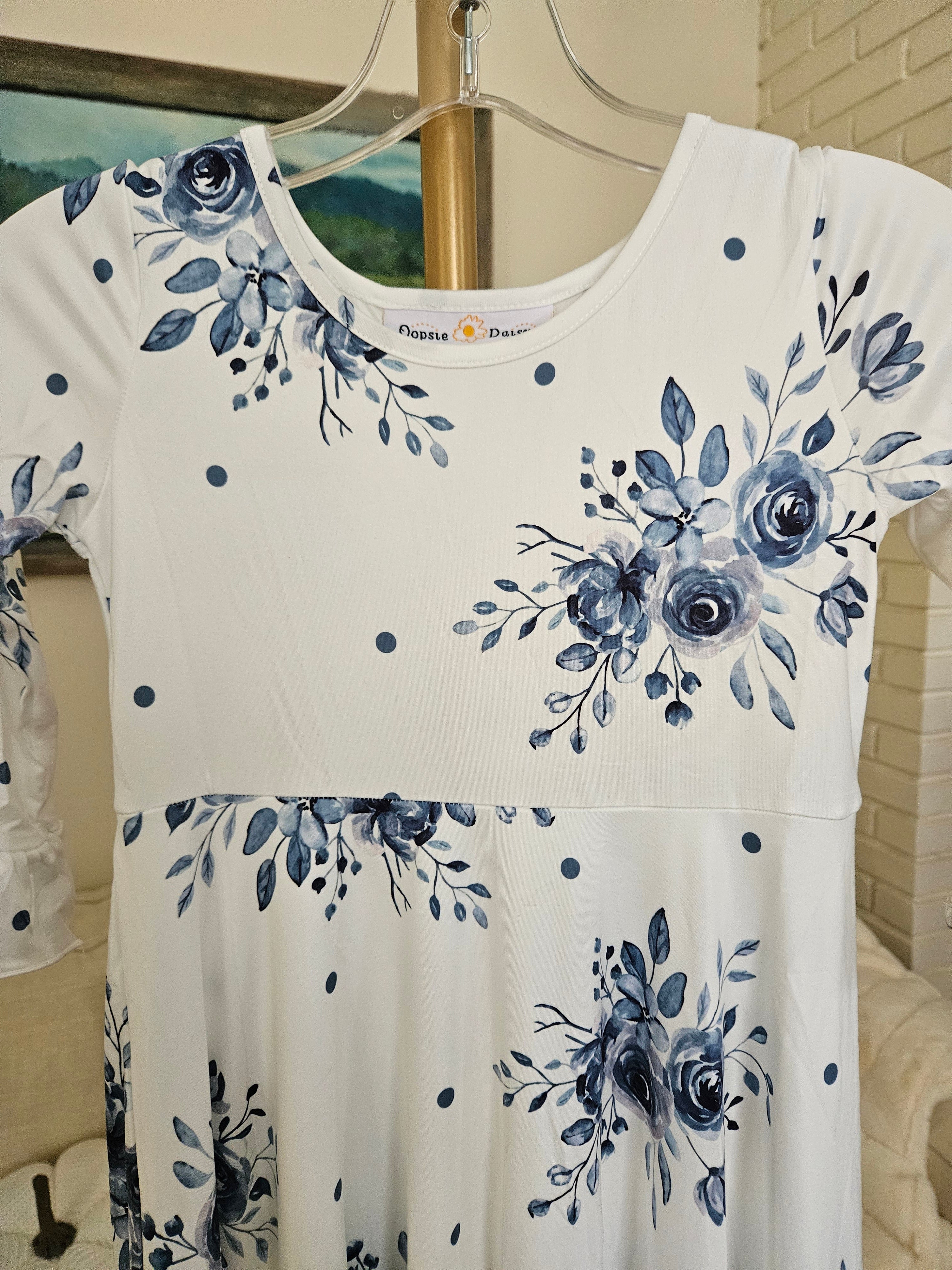 Oopsie Daisy Blue Floral Long Ruffle Dress