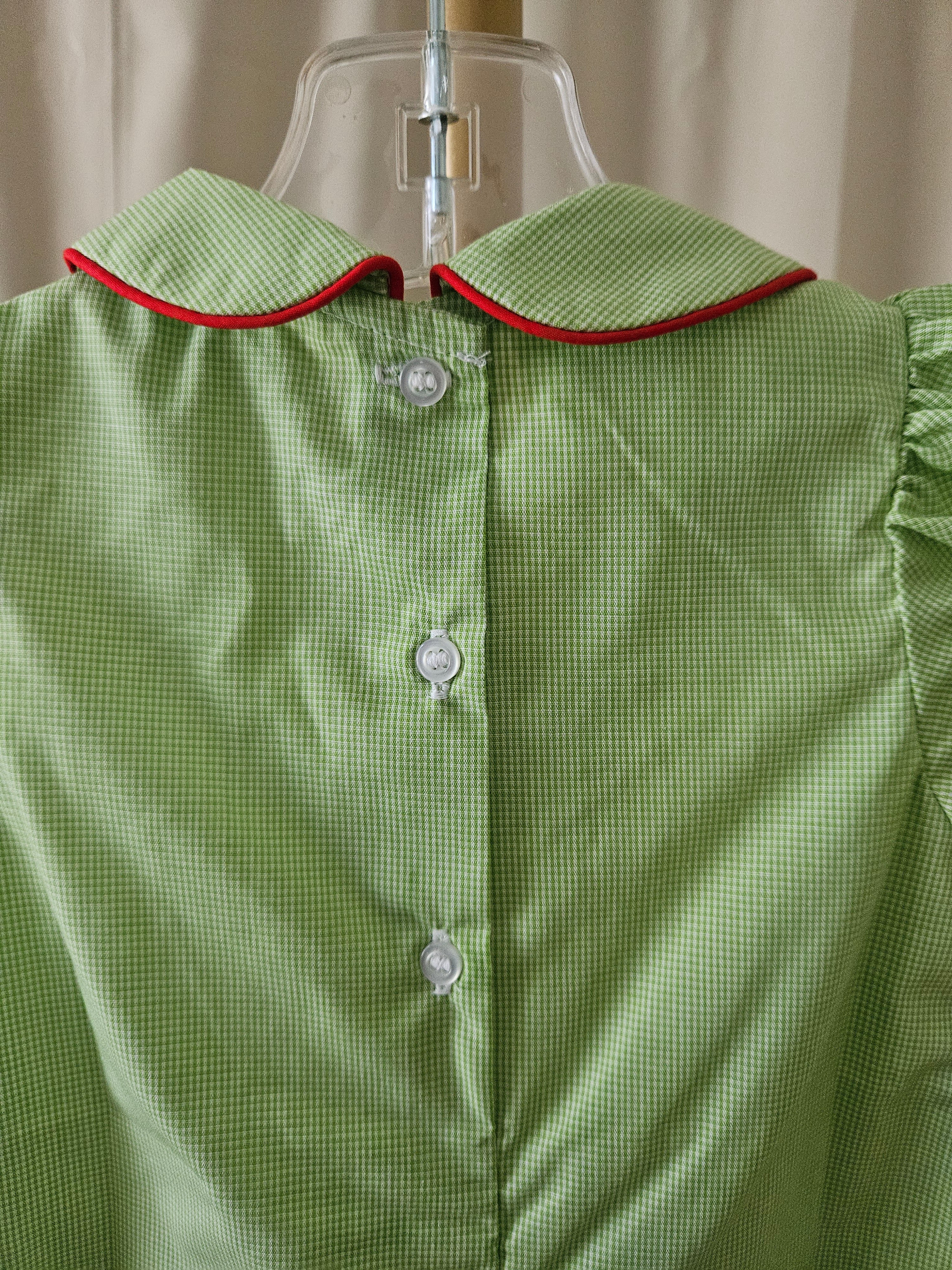 Baby Blessings Green & White Microcheck Smocked Christmas Tree Bubble