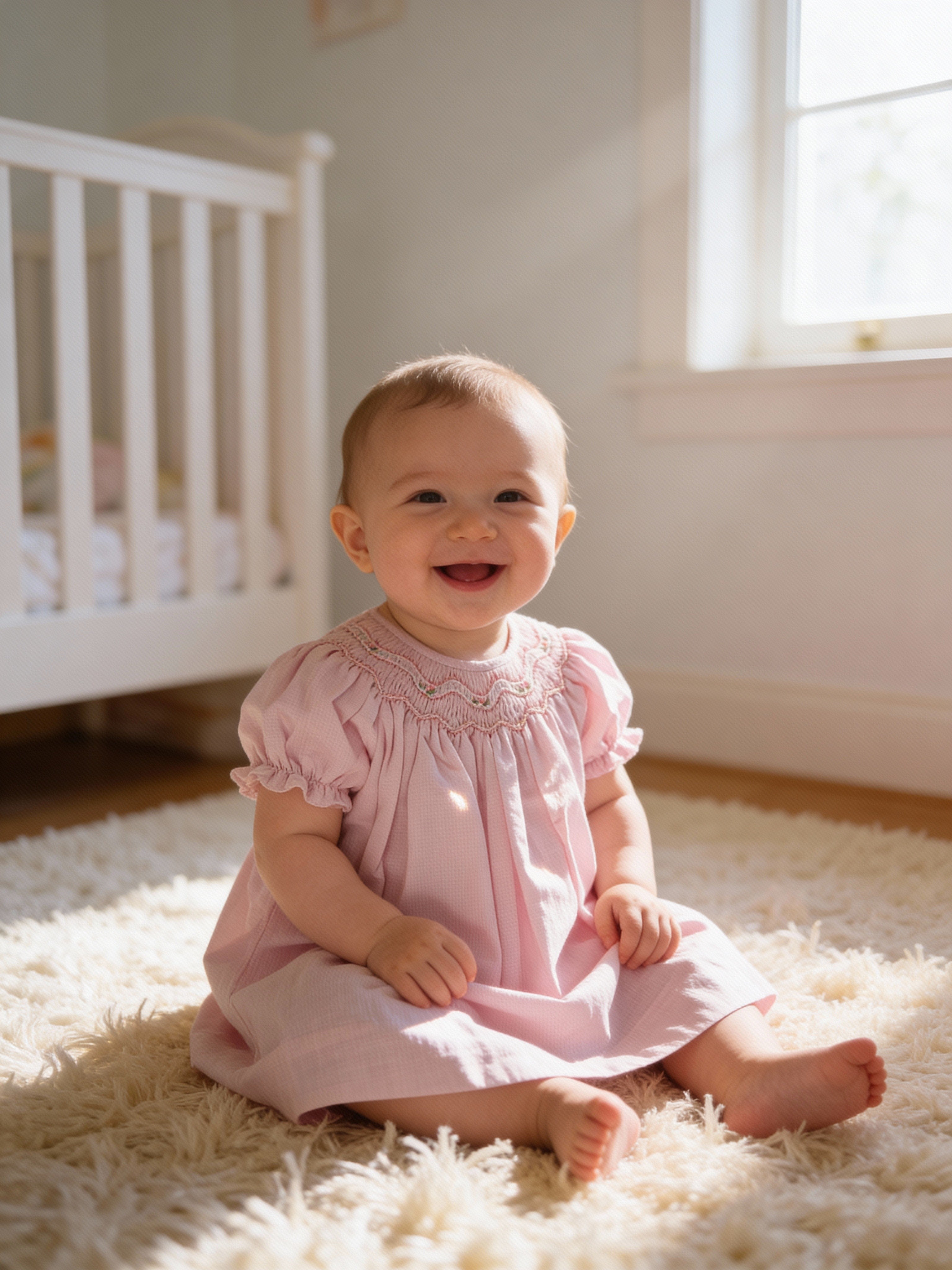 Petit Ami Pink Bishop Zig Zag Smocked Baby Heirloom Dress