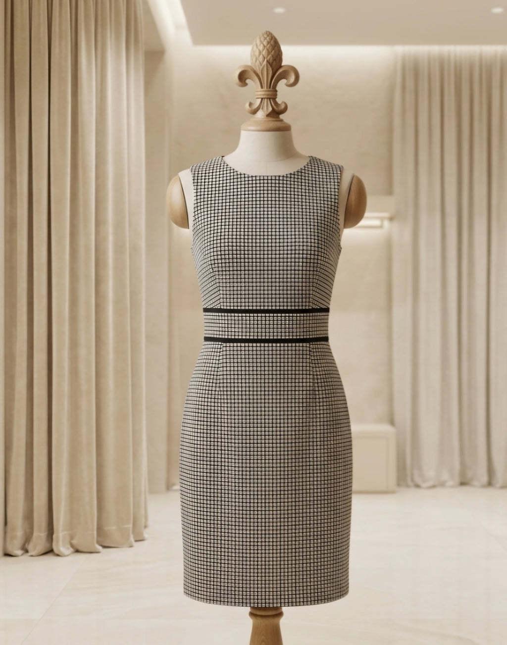 Kasper Size 12 Black & White Geometric Sheath Dress | Elegant Career & Occasion Wear