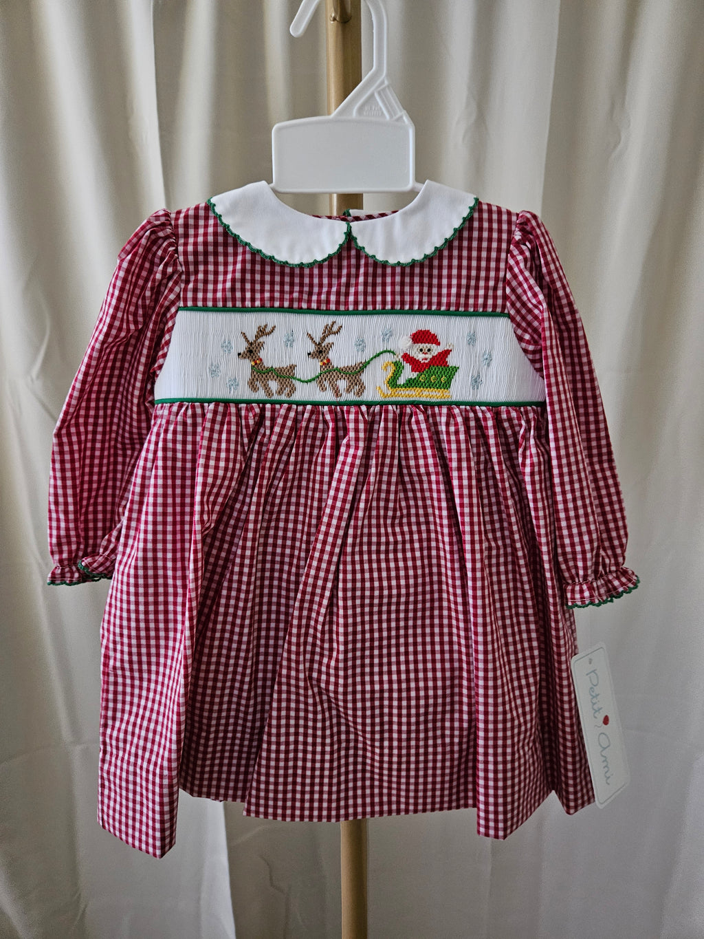 Petit Ami Smocked Santa & Reindeer Holiday Dress with Bloomers | Sizes 3M, 6M & 24M