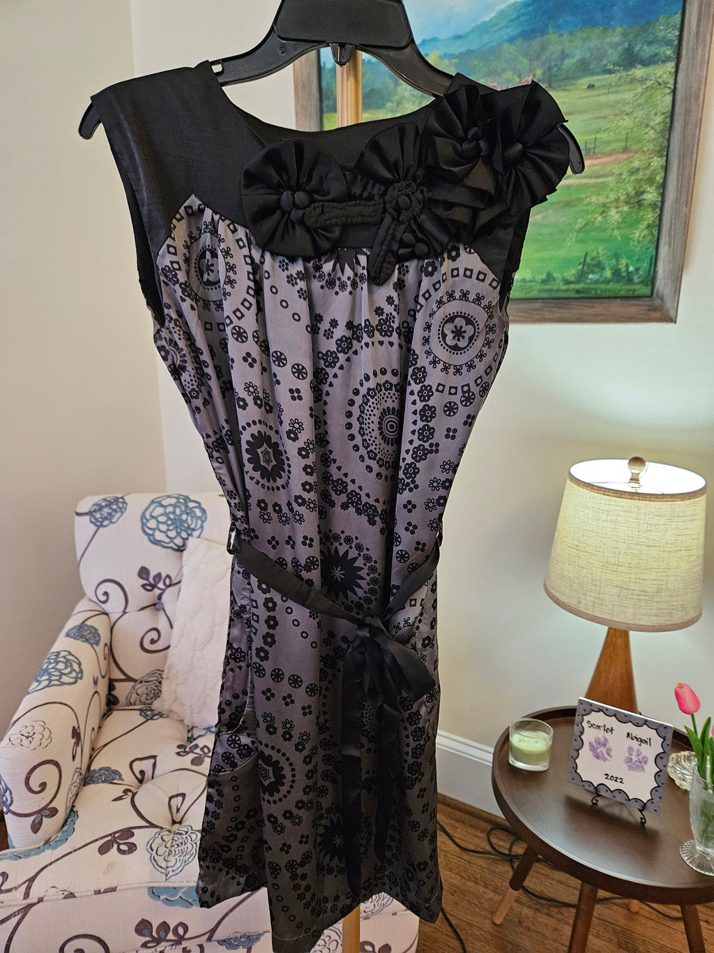 Dept Elegant Black and Gray Patterned Dress Sz XS