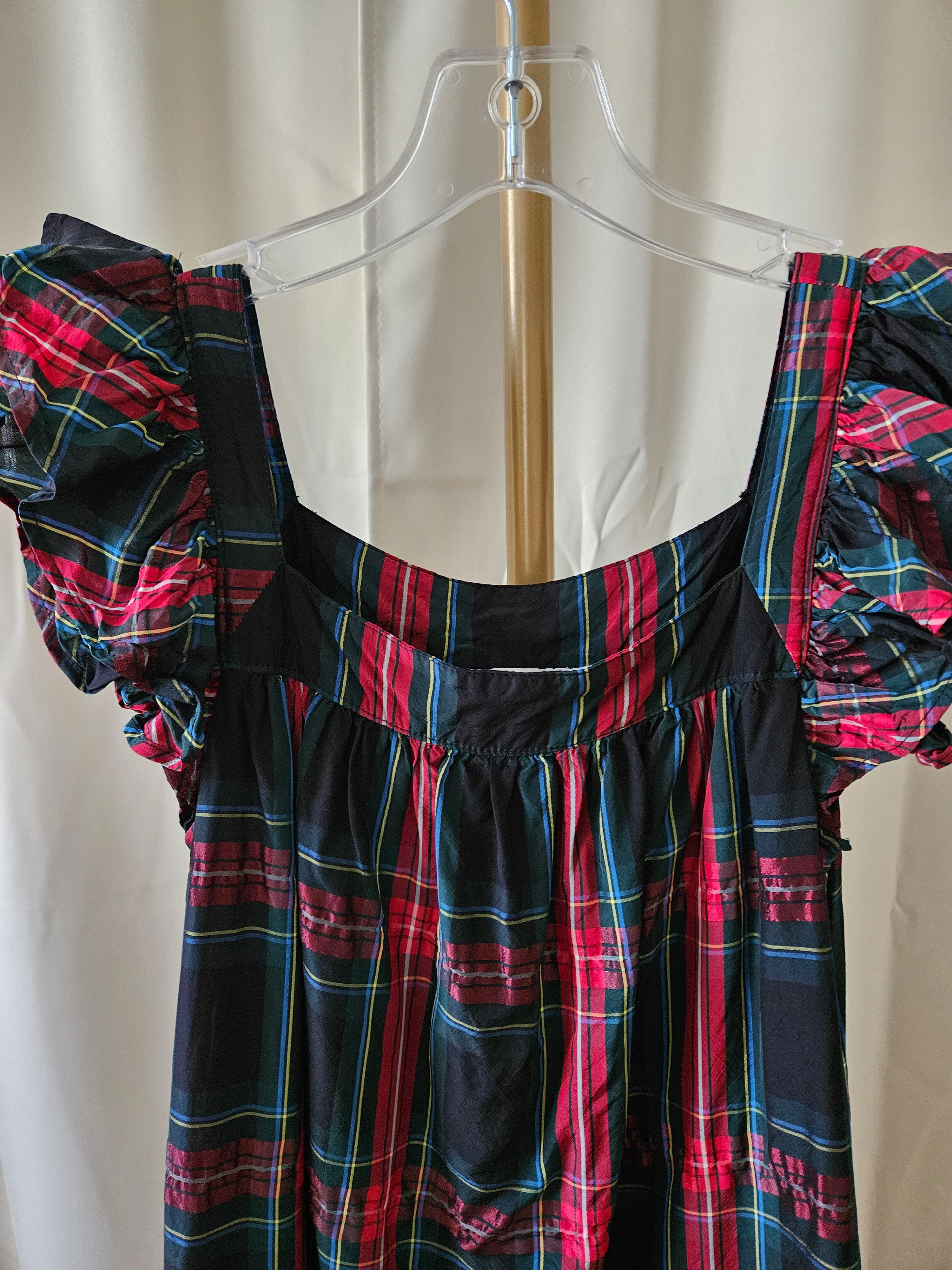 Vineyard Vines Girls Plaid Flutter Sleeve Dress