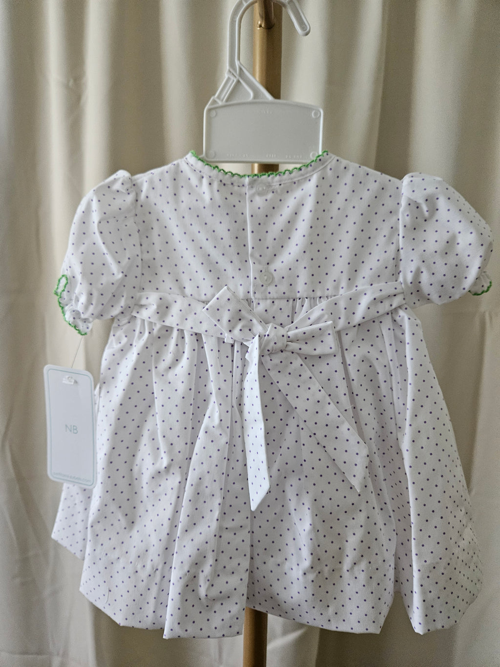 Petit Ami White & Purple Polka Dot Smocked Dress Set | NB–3M