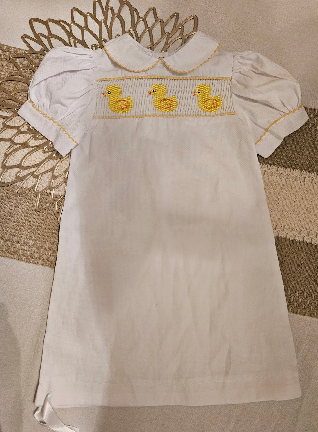 MSC White Dress with Yellow Smocked Ducks Sz 0-6M