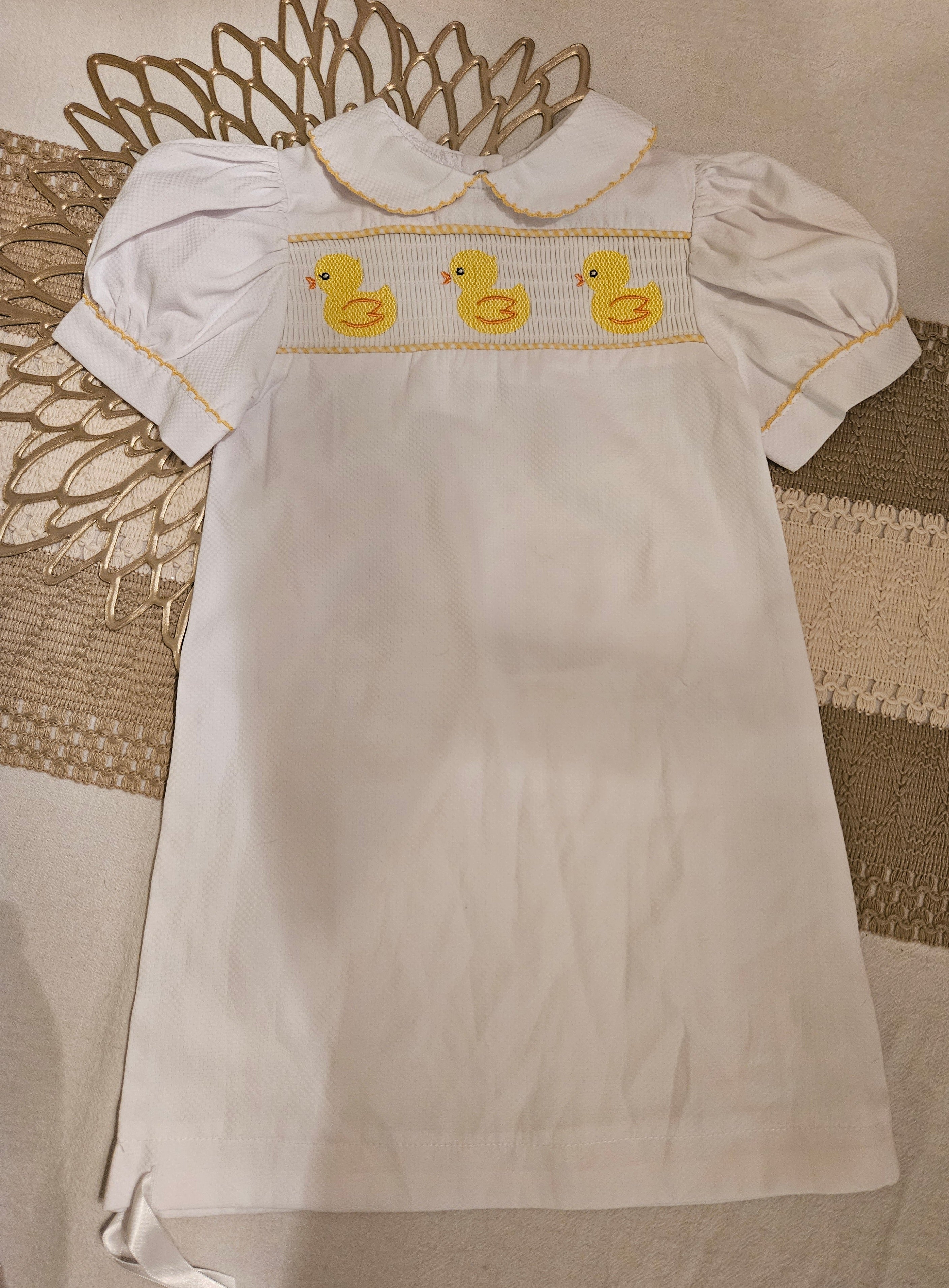 MSC White Dress with Yellow Smocked Ducks Sz 0-6M