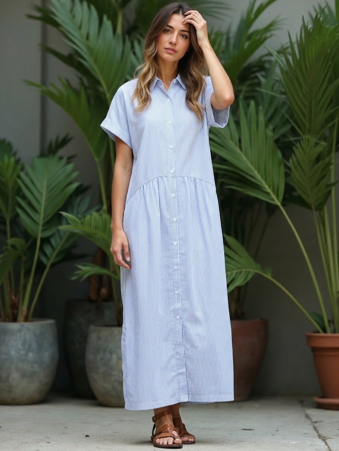 Wholesalesir Blue & White Striped Oversized Maxi Dress