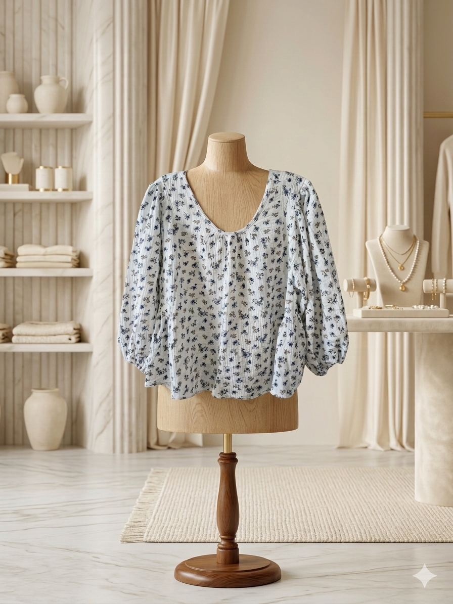 Hudson Gray Textured Puff Sleeve Cropped Top – Size L