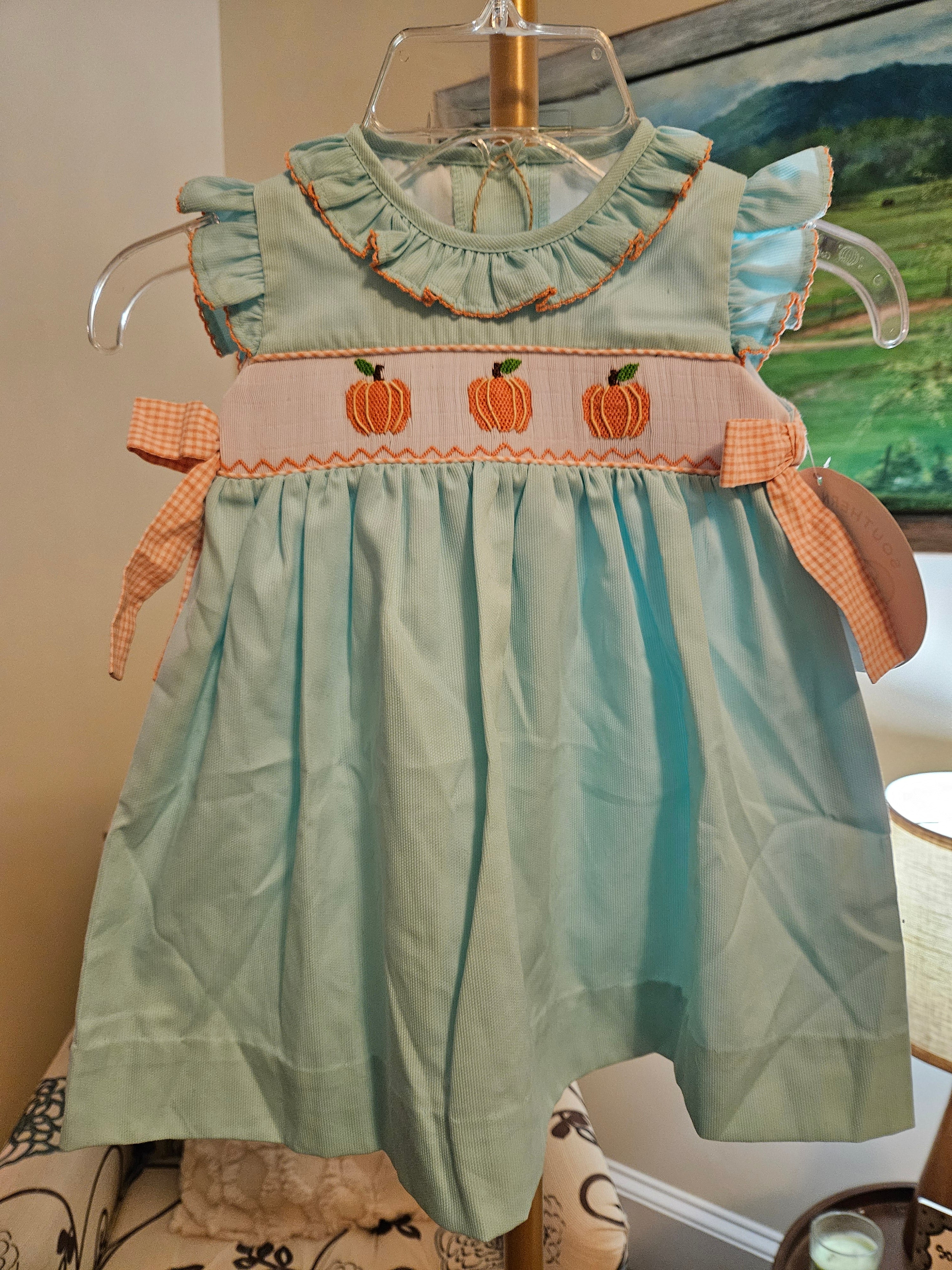 NWT Charming Smocked Pumpkin Dress - Blue and Orange Sz 18M