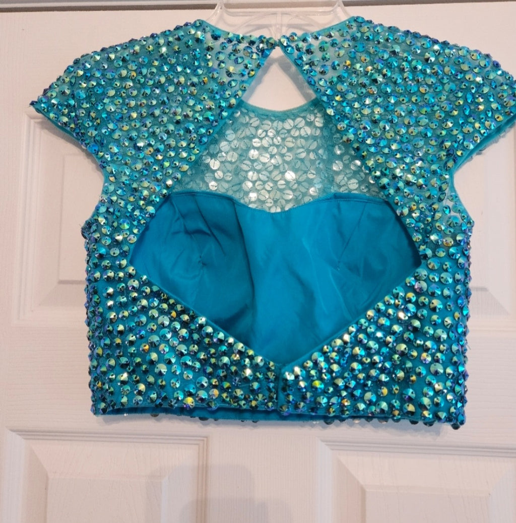Sherri Hill Turquoise Beaded Two-Piece Dress Size 2