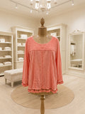 Crown & Ivy Pink Embroidered Tassel Blouse Size XL