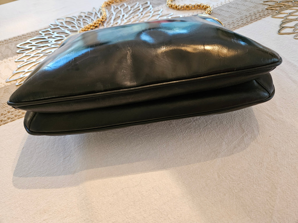 Preloved Vintage Authentic GUCCI 1970's Blk Patent & Gold handbag