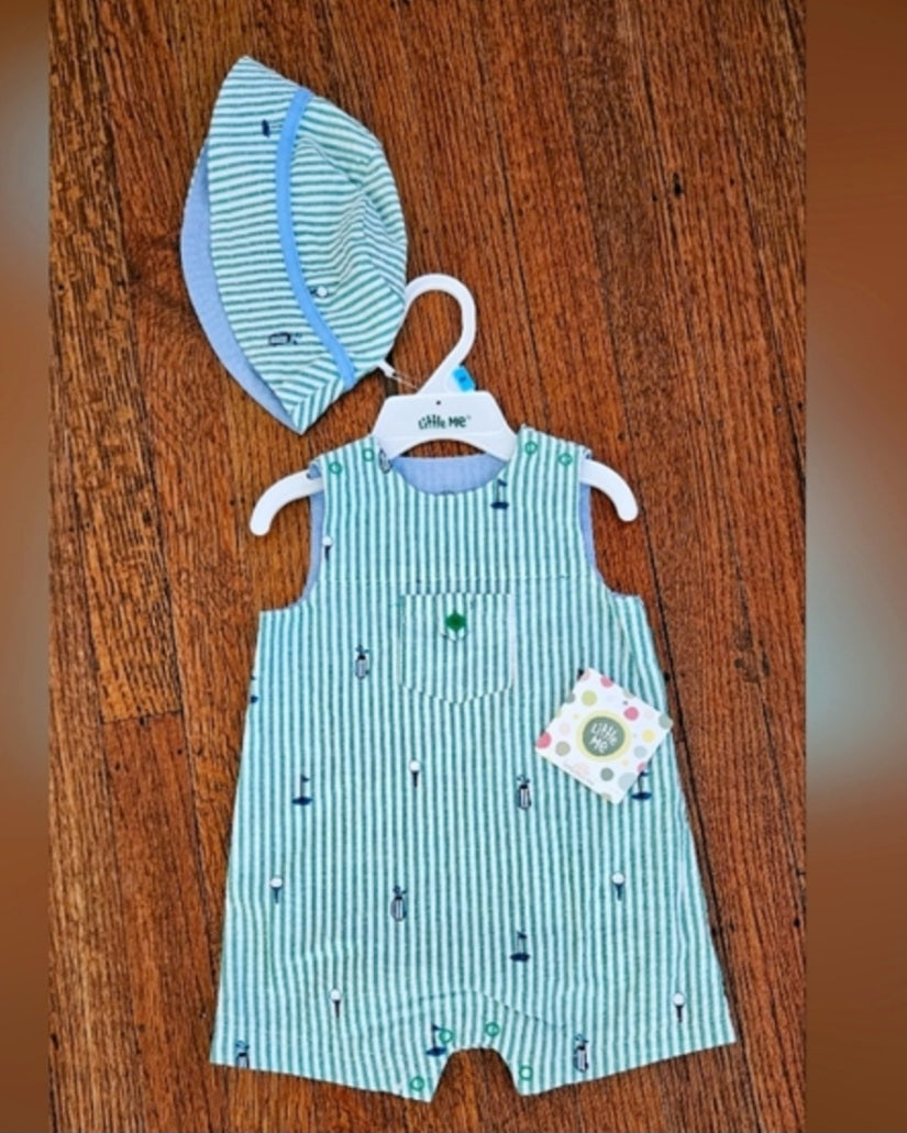 NWT Boys Little Me Golf Romper with matching Hat Size 6 months