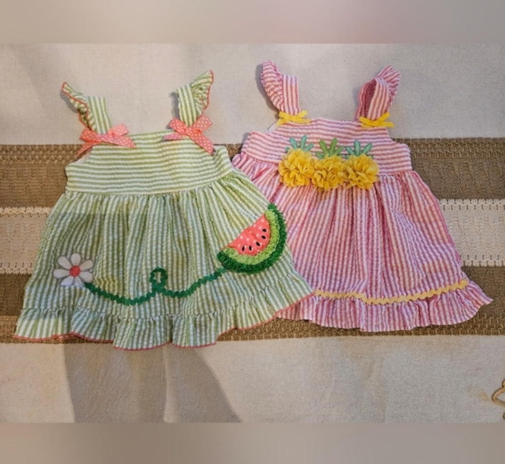 Good Lad Green and Pink Striped Dresses Sz 12M