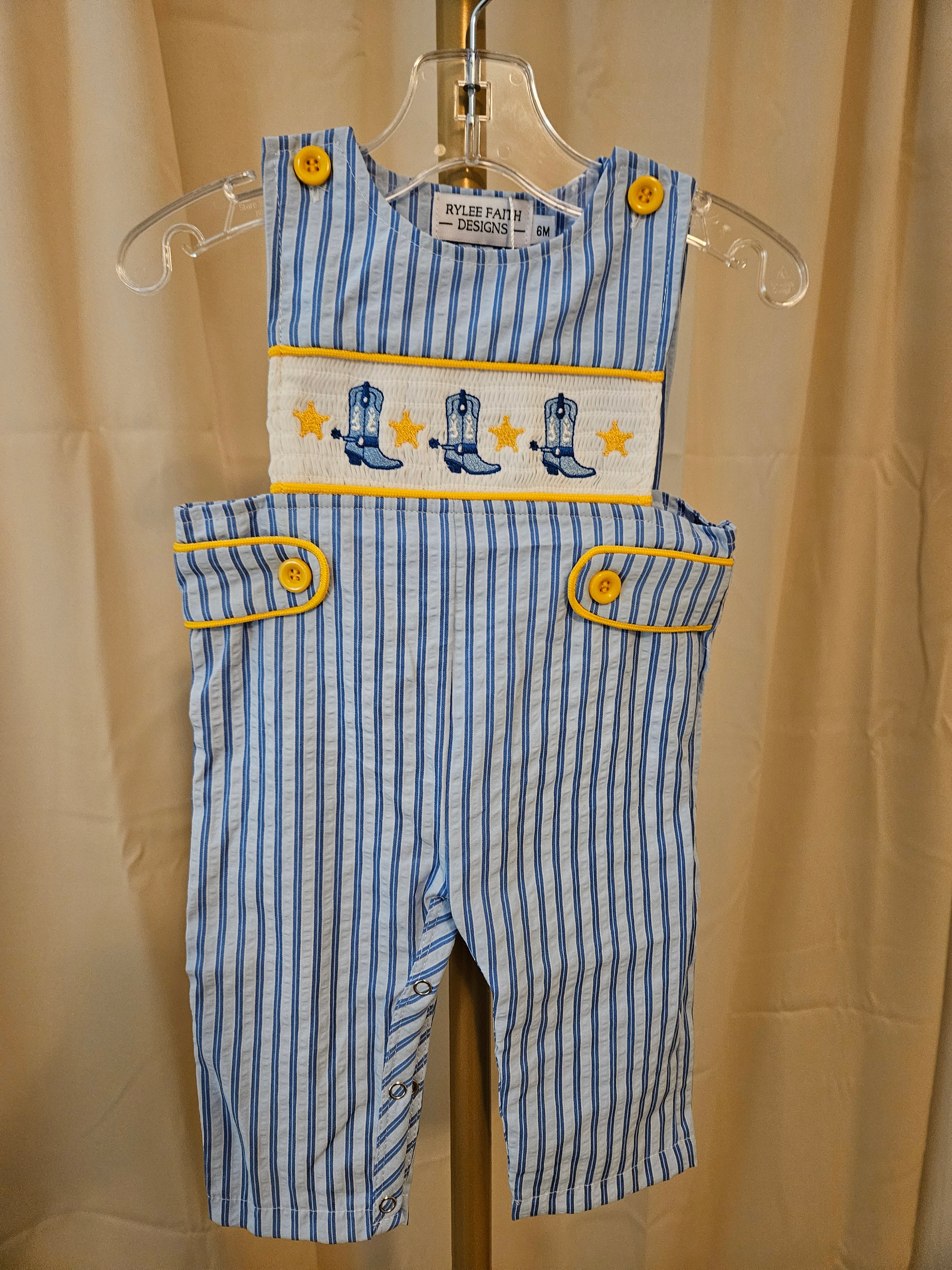 Rylee Faith Designs Smocked Cowboy Boot & Stars Jon Jon