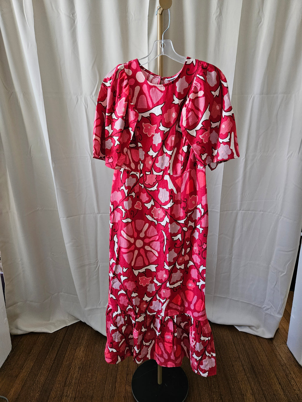 Rhode Red Floral Linen Blend Dress Cape Sleeves Keyhole Back NWT Size 6