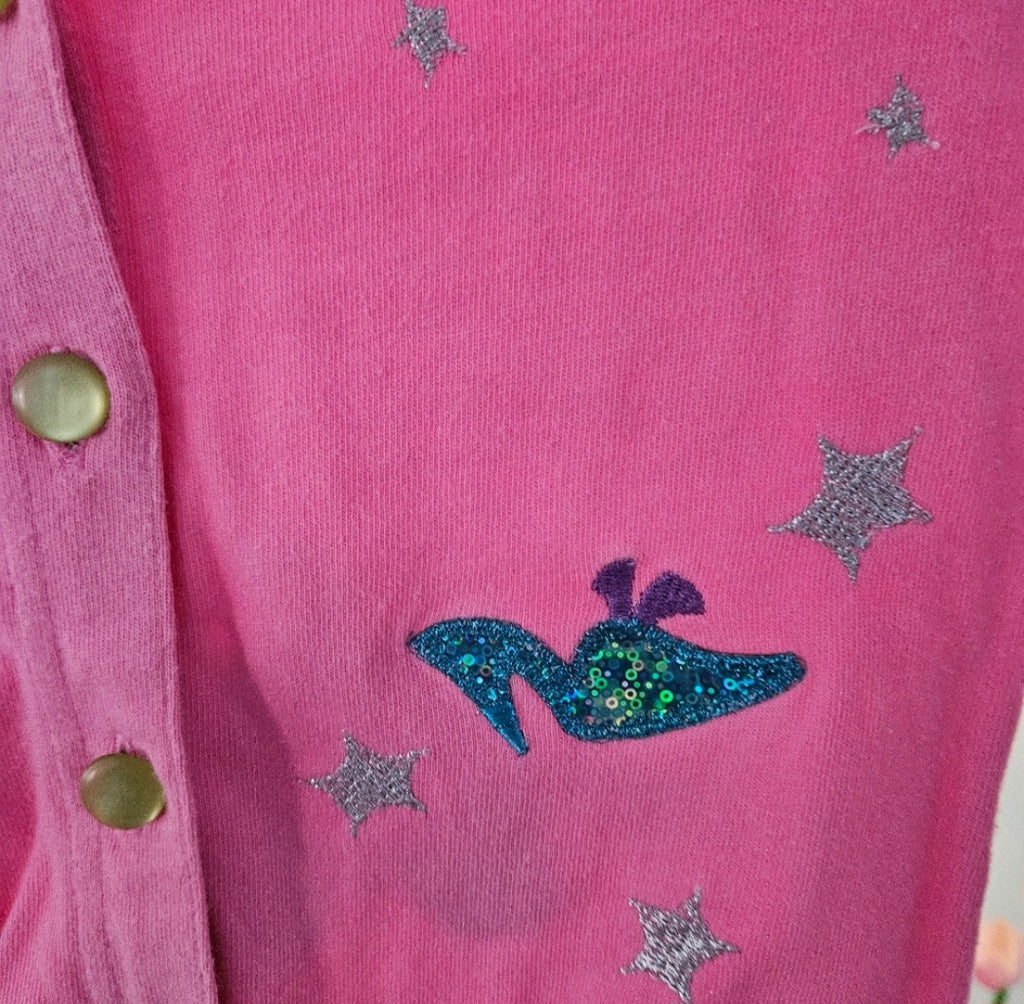 Michael Simon Pink Cinderella  Cardigan with Green Accents Sz 5