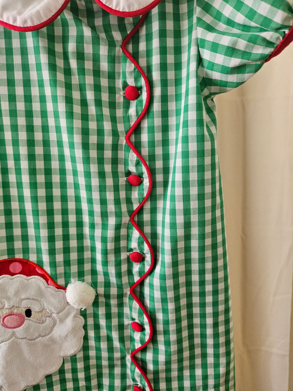 Three Sisters Sz 2T Green & White Gingham Santa Appliqué Dress