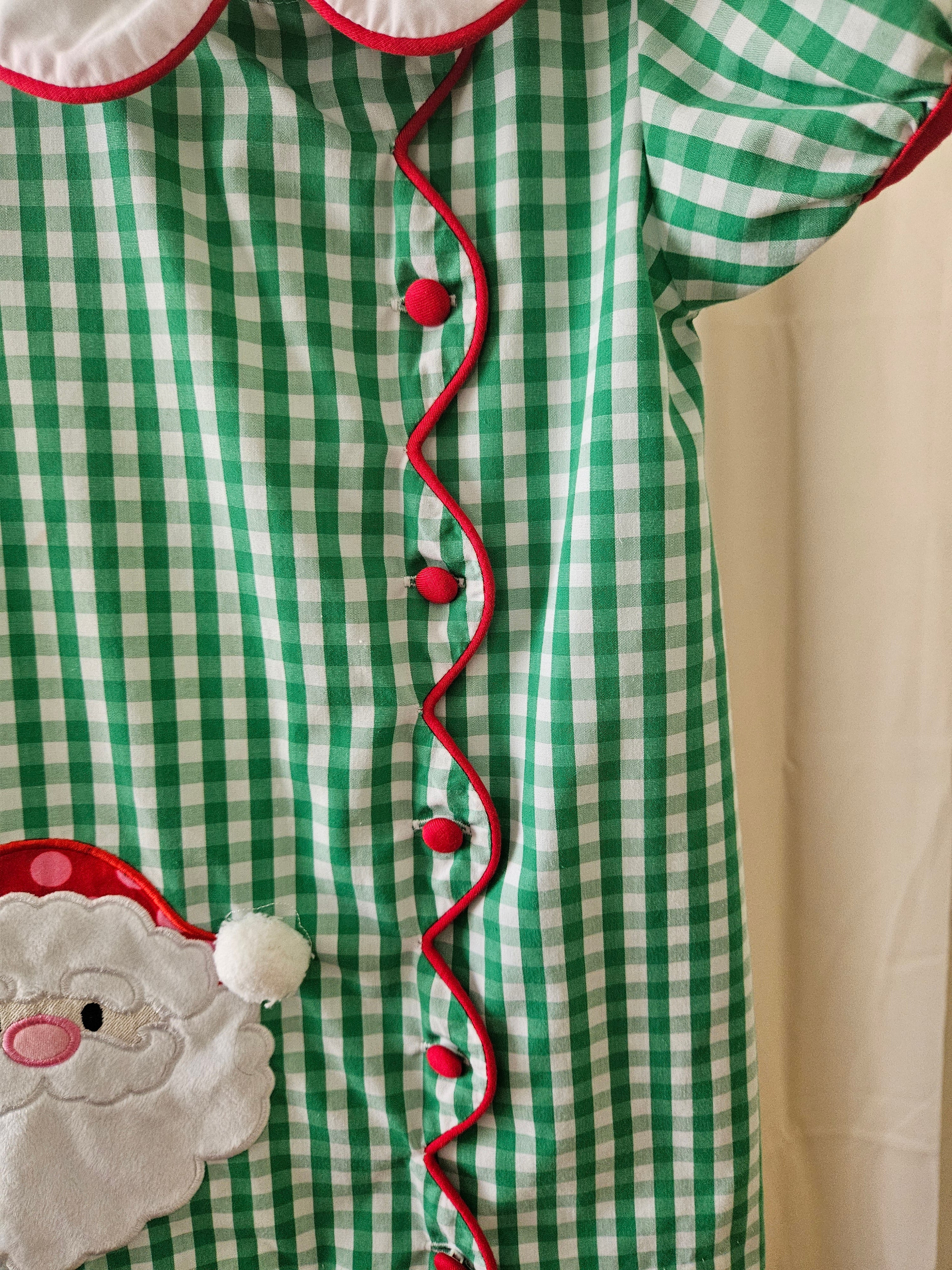 Three Sisters Sz 2T Green & White Gingham Santa Appliqué Dress
