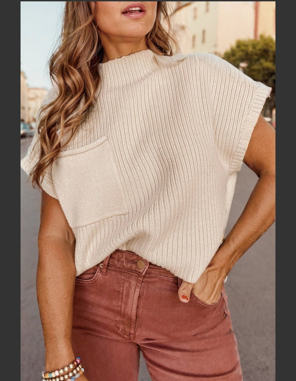 Patch Pocket Knit Mock Neck Sweater