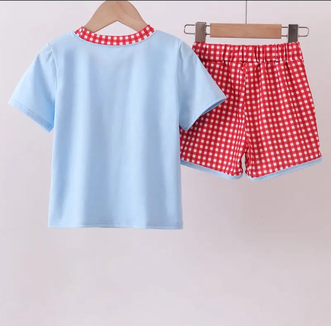 Disney Red And Blue Character Plane Applique Set Sz 4
