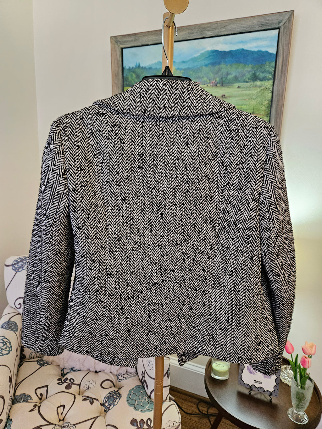 Jones New York Black and White Herringbone Tweed Jacket Sz 2