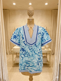 Lovesoft Floral V-Neck Blouse w/ Rick Rack Trim