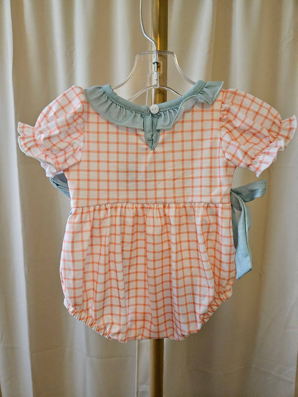 Custom Made Orange & White Plaid Smocked Pumpkin Bubble