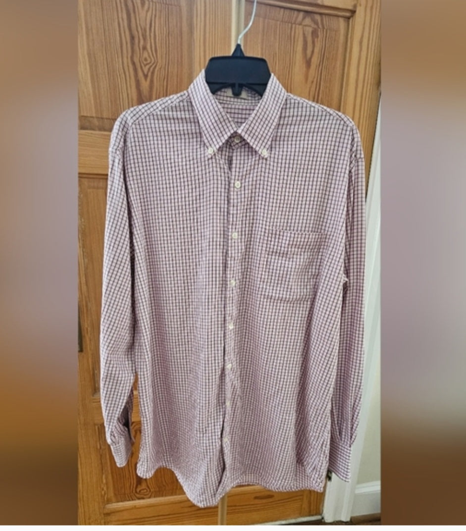Peter Millar Pink & Brown Plaid Longsleeve Button Down Size Large