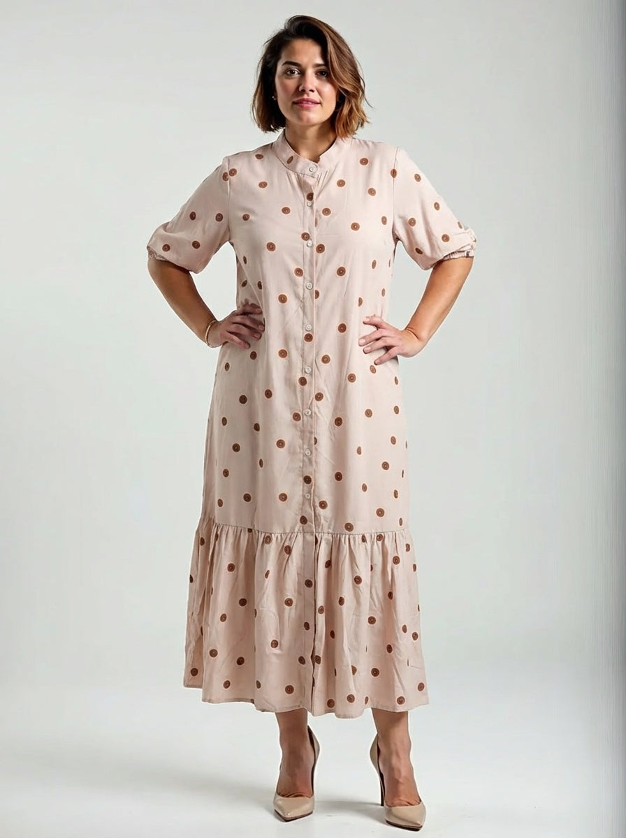 Rosa Clothing Short Sleeved Dot Print Maxi Dress
