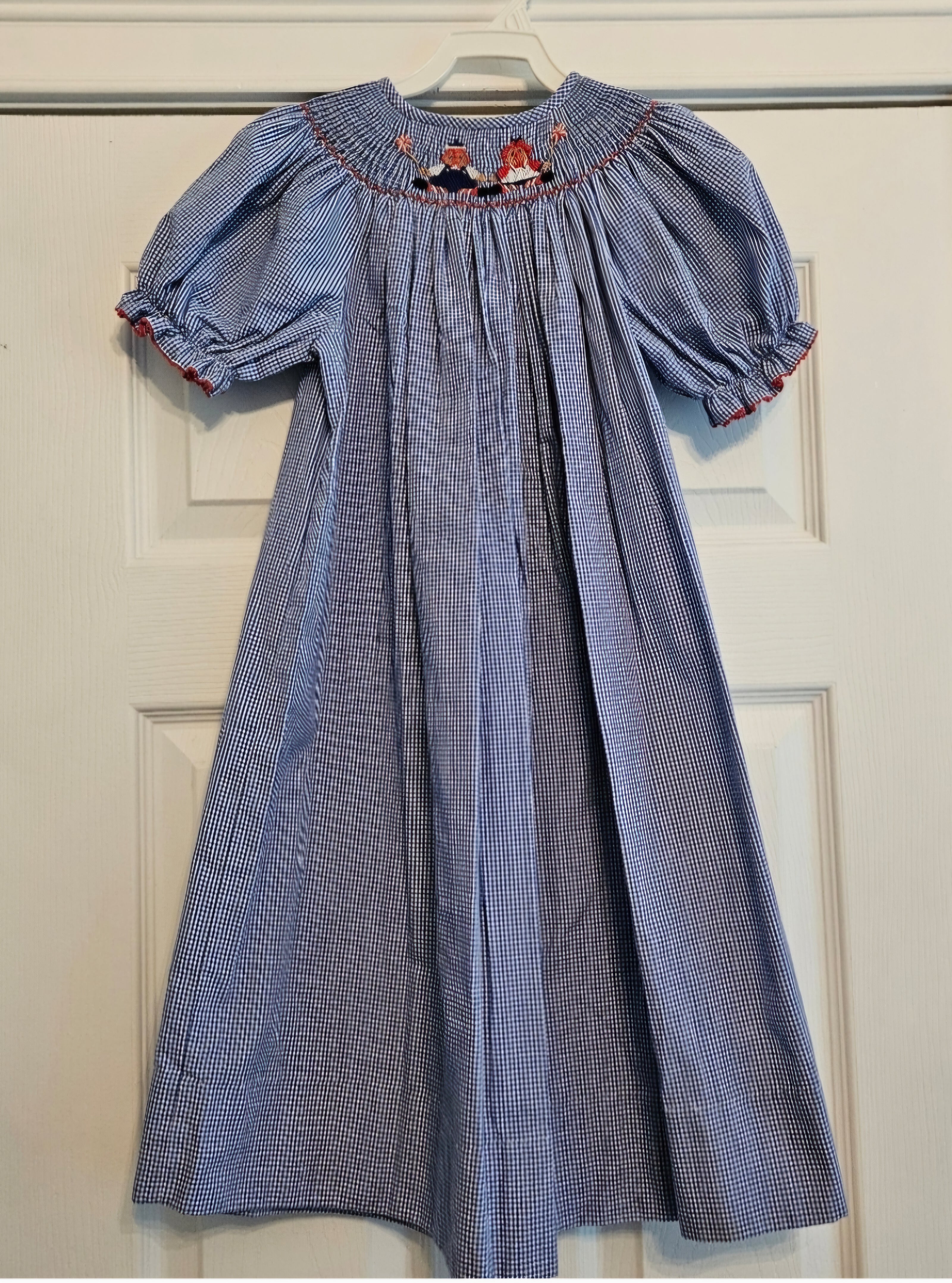 Amanda Remembered Blue Checkered RaggedyAnn And Andy Smocked  Kids Dress Sz 6