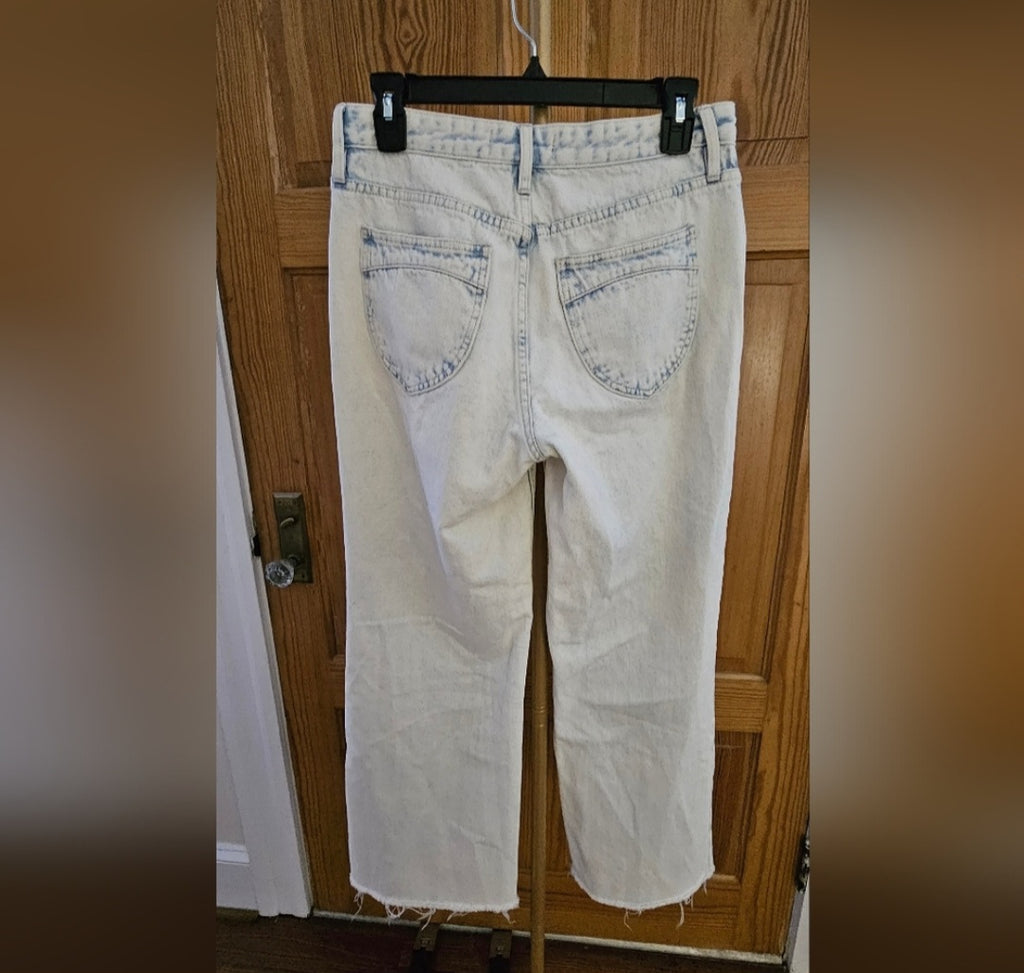 We the Free White Washed Button Fly Denim Wide Leg Raw Hem Jeans Size 28