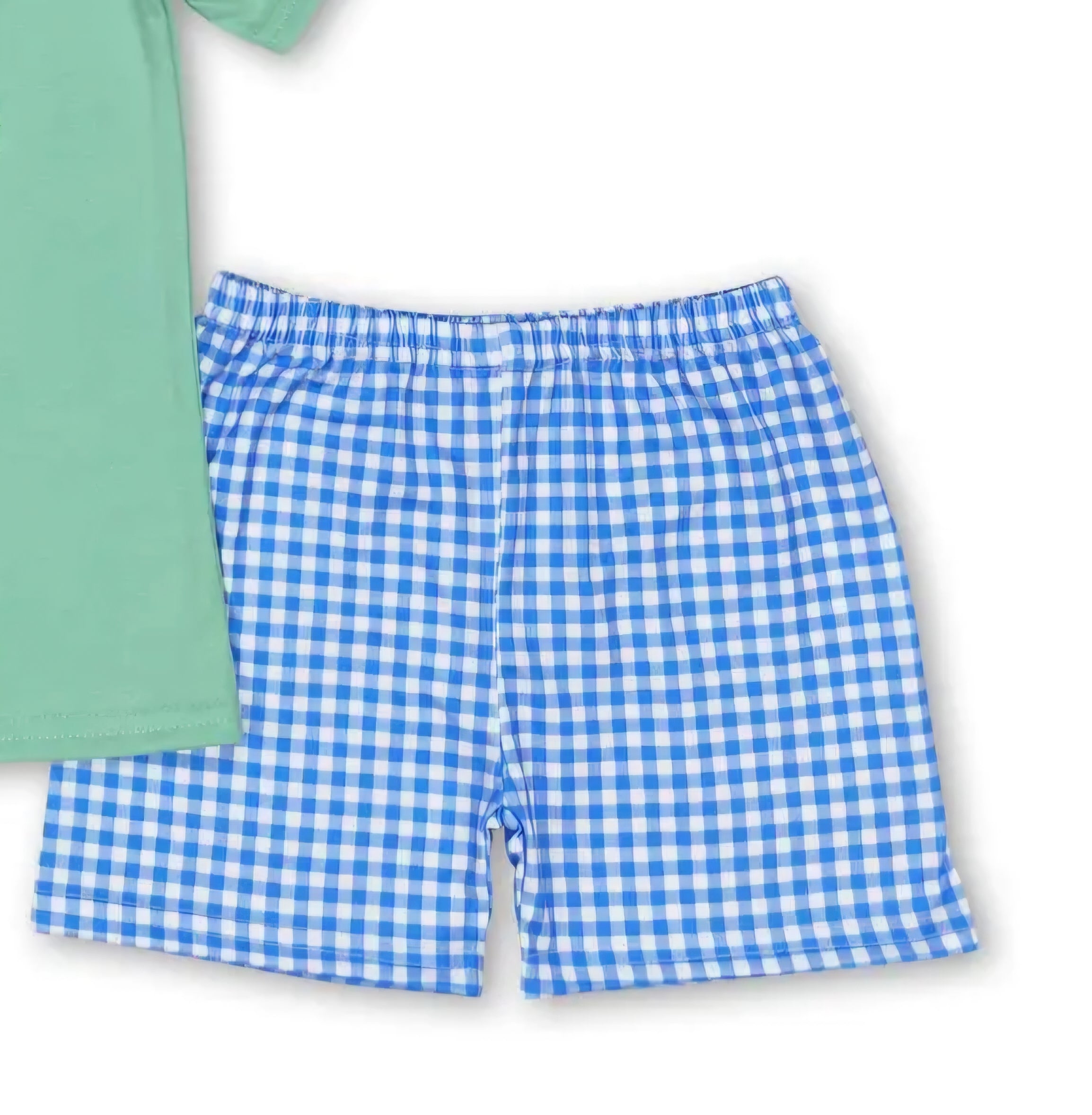Yawoo Toddler 2-Piece Golf Cart Outfit | Blue & White Gingham Shorts | Size 3T